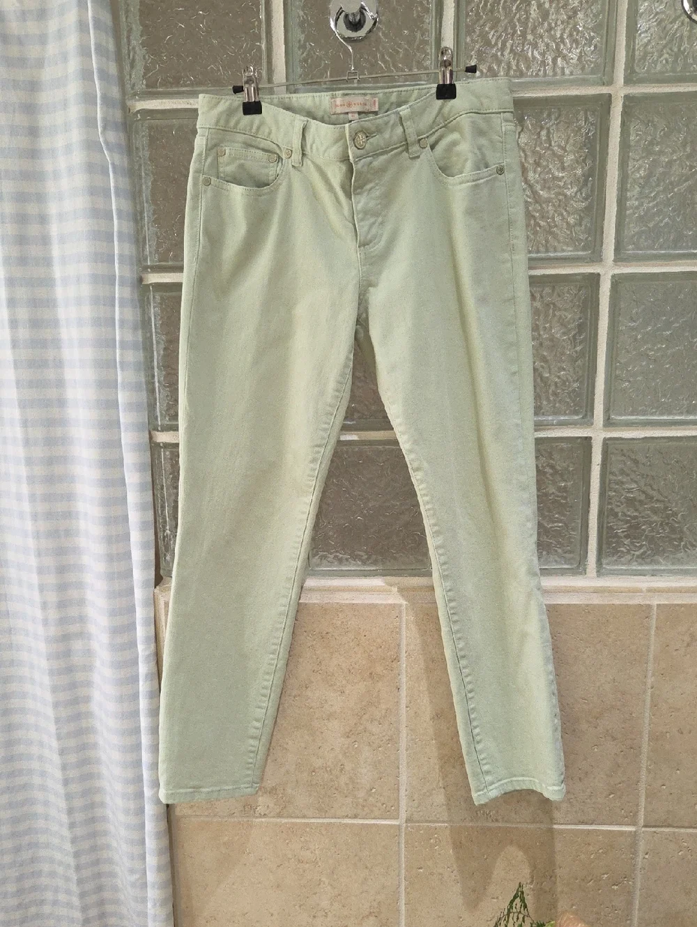 Tory Burch Pastel Mint Cropped Skinny Jeans 29 - Picture 1 of 9